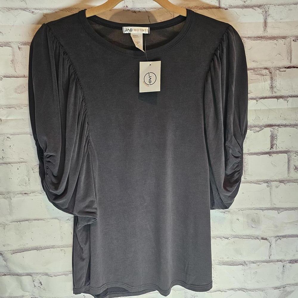 NWT Dark Charcoal Shirt with Puff Sleeves
